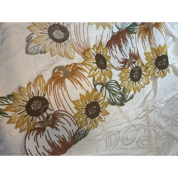 Table Runner Embroidered Pumpkins Sunflowers Polyester  70” Fall - Picture 2 of 7